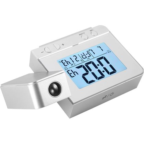 Réveil Numérique Multifonction LED avec Projection, Thermomètre et USB (Argent) (1/5)