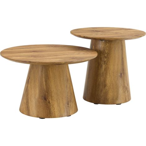 Set de mesas auxiliares redondas de MDF efecto madera natural, 2 piezas, Ø50x48 cm y Ø60x35 cm (1/5)