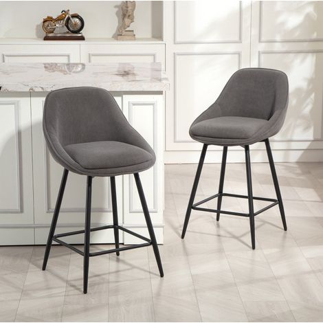 Set de 2 taburetes de bar de poliéster gris, giratorios 360°, con reposabrazos, altura del asiento 65 cm (1/5)