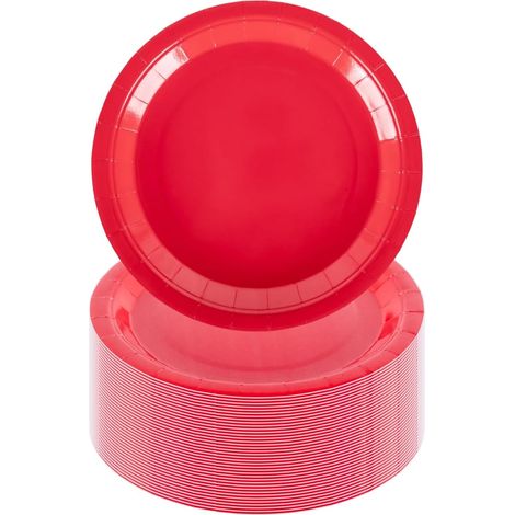 Lot de 100 Assiettes Carton Rondes 18 Cm Couleur Unie Rouge Pour Fêtes Mariages Événements