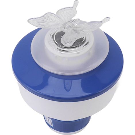 Mini distributeur de produits chimiques flottant, réglable, en plastique, 600 mAh, pour spas, jacuzzis et petites piscines, avec lampe papillon. (1/5)