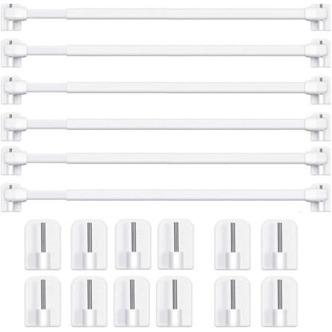 6 Tringles à Rideau en Métalliques Extensibles et Réglables - Sans Perçage. pour Fenêtres et Armoires - Barres de Tension avec Crochets Adhésifs Puissants (Blanc) (6 PCS-40-70cm) (1/5)