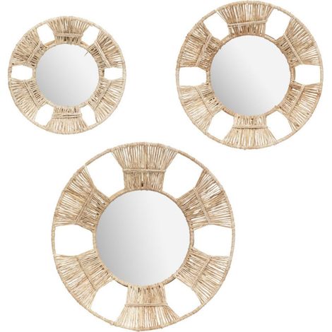 Lot de 3 Miroirs Muraux Déco "Laura" 31cm Naturel (1/4)