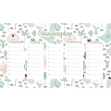 Plan de cours magnétique pour enfants Dinosaures pour filles 30 x 17,5 cm