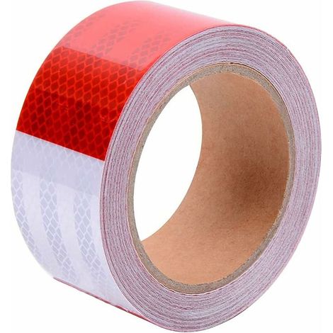Bande réfléchissante ruban d'avertissement autocollant, rappel de sécurité des installations de transport routier, 10 mètres de long, 5 cm de large, blanc et rouge (1/5)