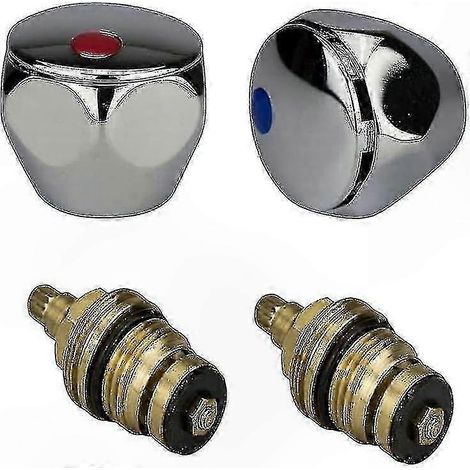 Robinet Eau Chaude Froide de Remplacement, 1/2 Pouce, Fini Chrome Rouge et Bleu, Construction en Métal Résistant, Lot de 2 pour Rénovation Facile (1/5)