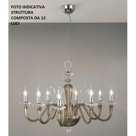 LAMPADARIO DEBUSSY 12 LUCI FUME' E CROMO ATTACCO E14 D.84CM