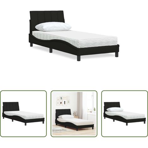 Schlafzimmerbett -  Bett mit Matratze "Hanko" Schwarz 80x200 cm Stoff (1/5)