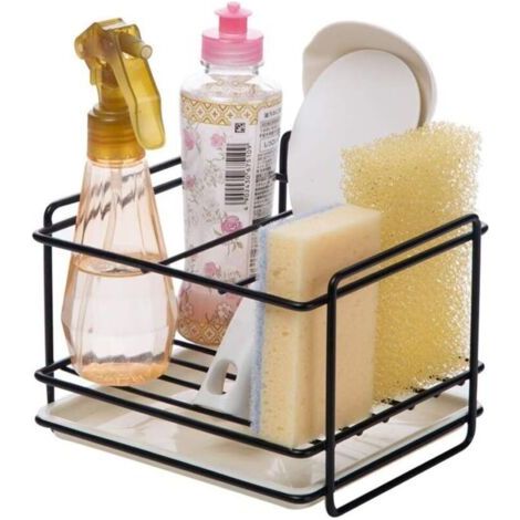 Porte éponges cuisine rangement d'évier support d'éponge en le fer panier porte-ustensiles chiffon de nettoyage et pinceaux support pour liquide vaisselle range-savon (1/4)