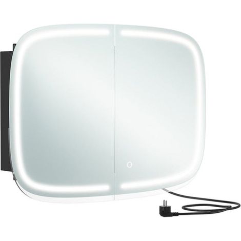 Espejo de baño con iluminación mueble de lavabo con 2 enchufes AC 2 puertos USB 2 estantes ajustables esquinas redondeadas 120006611