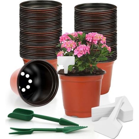 100 Pièces 10CM Pots de Fleurs, Pot pour Semis Exterieur,Pot Plastique Plante,Pot de Repiquage, pour la Plantation Intérieure (Red) (1/4)