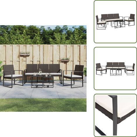 The Living Store Set da Pranzo da Giardino 5 pz con Cuscini in PP Rattan Marrone - Sedie da pranzo