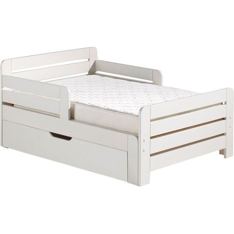 THEMIS - Lit Evolutif Blanc + Tiroir + Matelas Réglable 90x140/200cm (1/4)