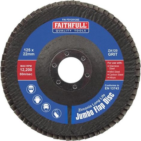 Faithfull Zirconia Abrasive Jumbo Flap Disc ZA120 125mm FAIFD125120Z