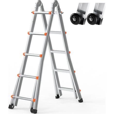 VEVOR Scala Telescopica A Frame, Scala Estensibile Compatta in Alluminio 5120 mm, Scala Pieghevole Portatile, Scala Telescopica per Camper, Compiti a Casa, Tetto Interno ed Esterno, Carico 149,7 kg