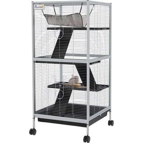 Tragbarer, vierstöckiger Käfig für Kleintiere mit Rädern, zwei Türen, drei Rampen, Hängematte und herausnehmbarer Schale.