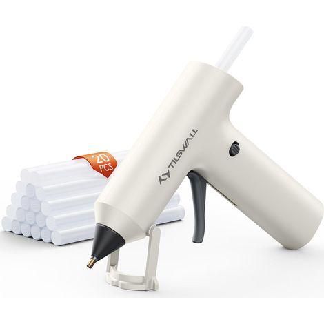 Tilswall Pistolet à colle sans fil avec batterie (2000mAh) et 20 bâtonnets de colle premium – Idéal pour les travaux de bricolage et les réparations, Blanc (1/5)