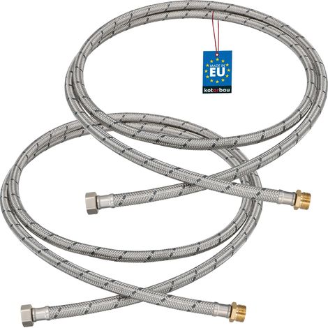 KOTARBAU® Lot de 2 Flexible Robinet 3/8" x 3/8" - Flexible Eau - Tuyau Robinet 200 cm - Mâle x Femelle - Rallonge Robinet Cuisine Flexible - Acier Inoxydable - Tuyau Flexible Plomberie (1/4)