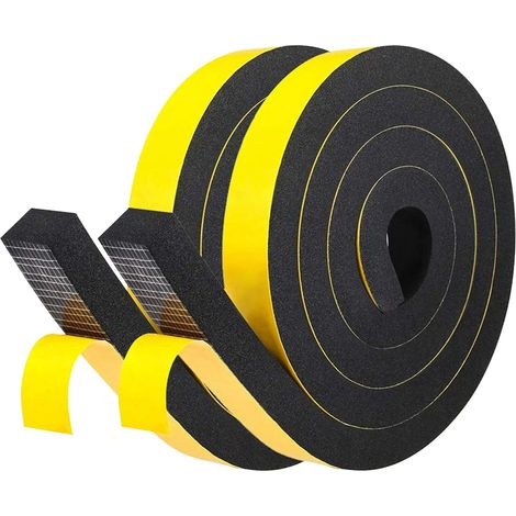 Nastro in schiuma spessa 25 mm (larghezza) x 20 mm (spessore) Striscia di tenuta nera per stipiti delle porte, telaio della porta d'ingresso, striscia isolante in schiuma, 2 pezzi, lunghezza totale 4  (1/4)