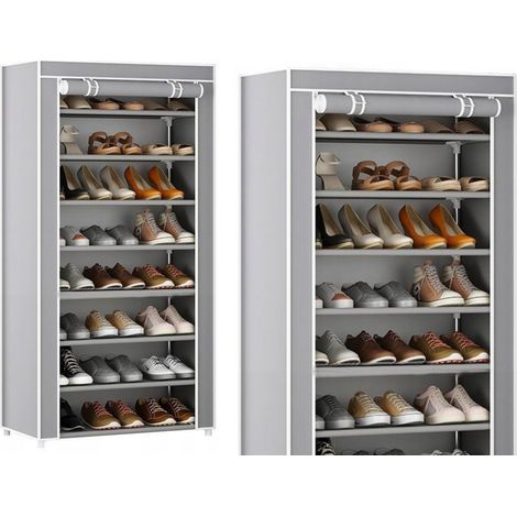 Zapatero organizador de 8 niveles con cubierta antipolvo, color gris, 140 cm. (1/3)