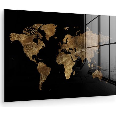 CUADRO DE METACRILATO Mapa del mundo - Oro - Lujo - Tierra - Negro Pinturas 60x40 (1/5)