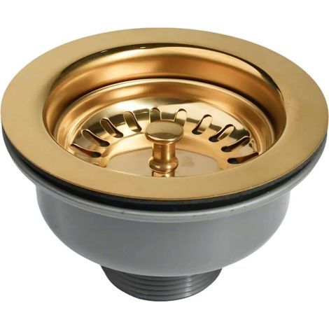Bonde d'évier Inox Doré - 1 Pièce - Acier 304 et ABS - Vidage Sans Trop-plein - Cuisine Standard - 114mm Or (1/5)