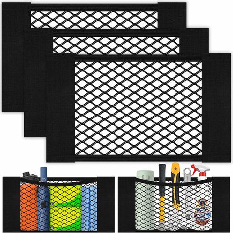 Filet Coffre Voiture, 3PCS 4025cm Filet de Rangement de Coffre, Filet de Stockage Voiture Sac Élastique Magic Sticker, Rangement Ajouter sur Les organisateurs pour Auto, Camping-Cars, Bateaux