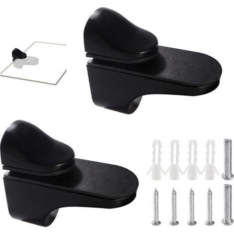 Pair 2 Pièces 5-18 mm Support D'étagère en Verre Réglable, Pince Verre Réglables en Alliage de Zinc, Mural D'étagère Verre Pince en Verre à Fixation, pour Étagère en Bois/Verre, Noire