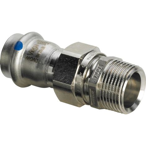 Viega Sanpress Inox LF-Manguito de transición, d 28mm, R 3/4 latón niquelado, acero inoxidable Modelo 2365LF, 666620