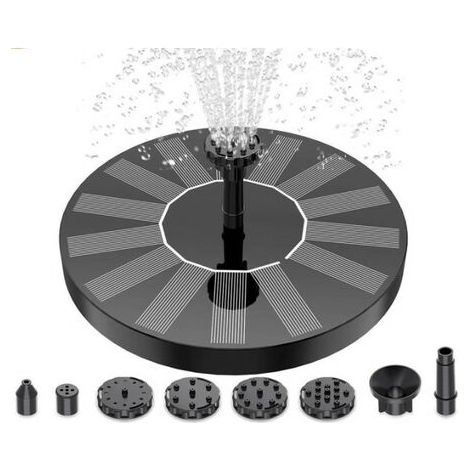 Pompe à fontaine solaire, pompe de bassin solaire améliorée, panneau de fontaine rond de 1,5 W (6 buses)