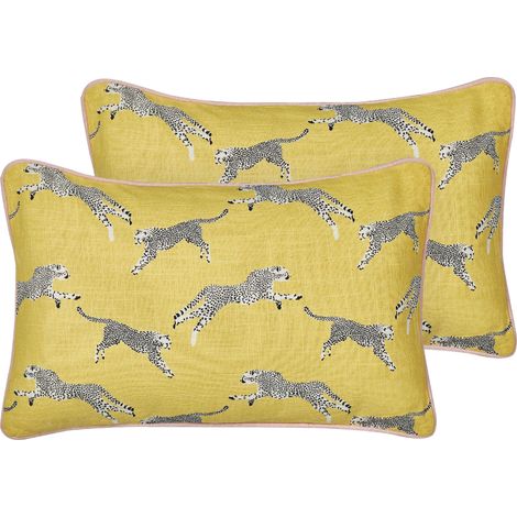 Lot de 2 Coussins Décoratifs avec Motifs de Guépards 30 x 50 cm en Coton Jaune Arales