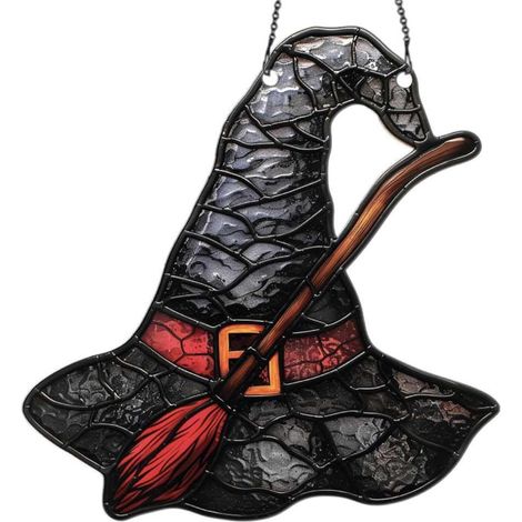 Chapeau De Sorcière - Décoration Halloween En Acrylique - Suspension Pour Fenêtre Mur Porte - Lot De 1 (1/4)