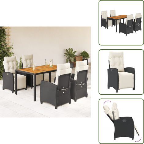 The Living Store 5-tlg. Garten-Essgruppe mit Kissen Schwarz Poly Rattan - Gartenstuhl (1/5)