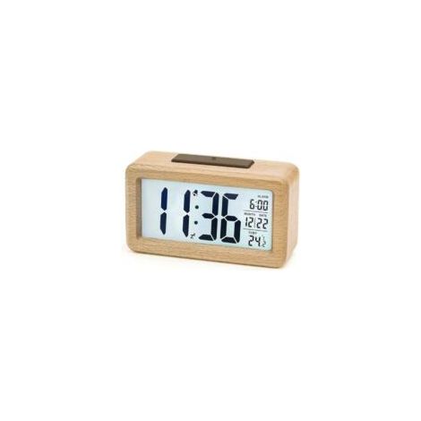 Sveglia digitale in legno con modulo sensore, orologio da tavolo con ampio display, visualizzazione di data e temperatura, orologio da dessert con funzione snooze - Crezuo