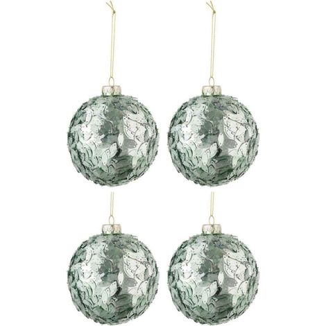 Lot de 4 Boules de Noël "Paillettes" 10cm Vert Menthe (1/2)