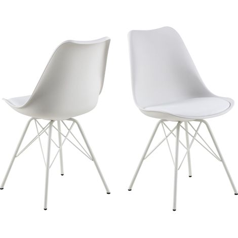 AC Design Furniture Emanuel Sedia da Pranzo, finta pelle, Bianco, L: 54 x W: 48.5 x H: 85.5 cm, 2 Unità (1/3)