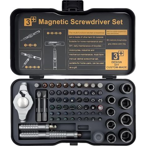 Kit de Tournevis Magnétique 66-en-1 66-en-1 Kit d'Outils Précis en T  Coffret de Tournevis de Précision pour Maison, Garage, Électronique, Ordinateur, Montre, Voiture (1/5)