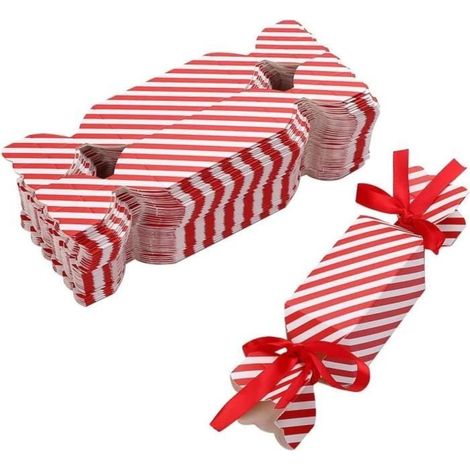 Boîtes de biscuits de Noël, boîtes de bonbons de Noël en forme de bonbons, Lot de 50 pièces avec ruban, boîtes de cadeaux de Noël (1/4)