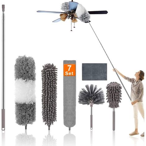 7 Pièces Plumeau Telescopique,Tete de Loup Longueur Maximale 25-256cm,Plumeau Lavable Microfibre,Plumeau Poussiere Telescopique pour Plafonds,Ventilateur de Plafond,Toile d'araignée,Meubles,Stores (1/5)