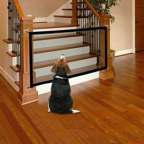 Dog Safety Gate - Retractable and Foldable Gate for Stairs - Also Suitable for Baby Safety - Black Colour - Dimensions: 72 x 120 cm. (1/4)