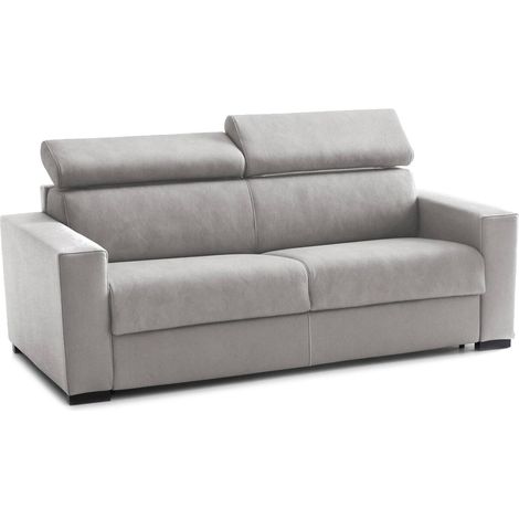 Talamo Italia Schlafsofa Aiko, 3-Sitzer-Sofa, 100% Made in Italy, Wohnzimmersofa mit drehbarer Öffnung, mit verstellbaren Kopfstützen und serienmäßigen Armlehnen, Cm 220x95h85, Grau