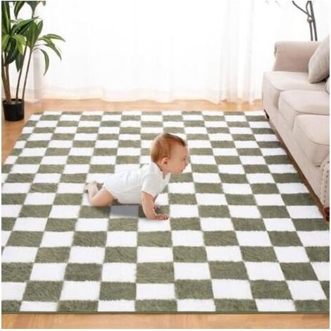 Tapis Salon Shaggy 160 x 230 cm Descente de lit Poils Longs Doux pour Salon Chambre Canapé Moelleux Chambre Blanc Vert (1/4)