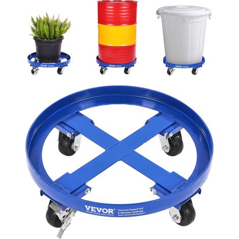 VEVOR Carrello per Fusti da 250,03 L Capacita di Carico di 907 kg Carrello per Fusti per Impieghi Gravosi con Rinforzi Trasversali e 4 Ruote Girevoli, per Movimentazione di Fusti in Magazzino, Blu (1/5)