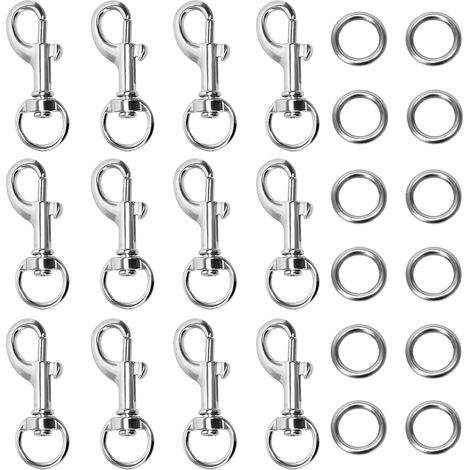 Lot de 12 Mousquetons pour Laisse Chien Pivotants avec 12 Anneaux Inoxydables, Mousqueton Pivotant 360° en Alliage de Zinc, Crochet pour Collier Chien, Accessoires Animalerie (1/5)