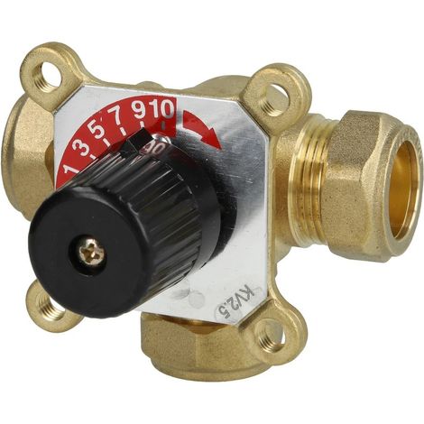 Vanne mélangeuse 3 voies Wipex à bague laiton Ø22mm - Ø20mm - 2,5 Kvs