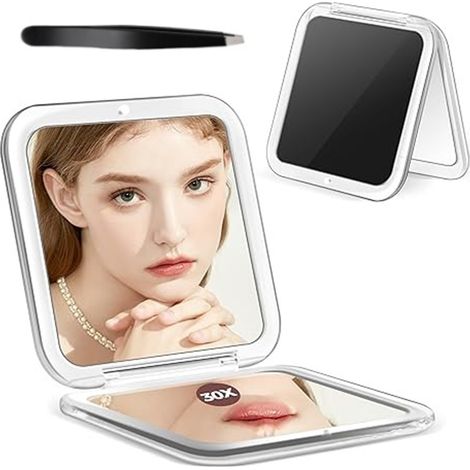 Espejo De Maquillaje Plegable - Doble Cara - Aumento 30x - Formato Bolsillo - Con Pinza - Negro - 1 Unidad (1/5)