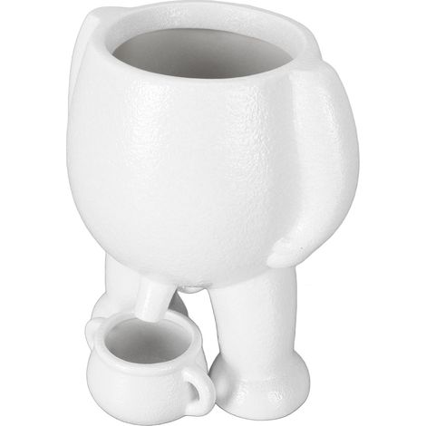 Pot de fleurs céramique blanc avec figurine petit homme urinant, déco originale pour bureau, jardinière succulentes (1/5)
