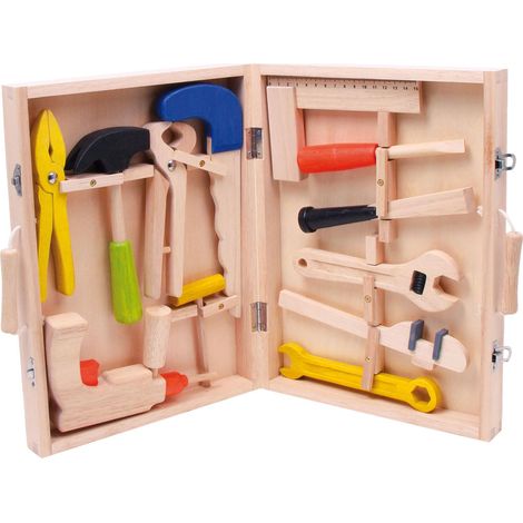 boîte à outils en bois, avec 12 outils de jeu du marteau au foret, à partir de 3 ans (1/5)
