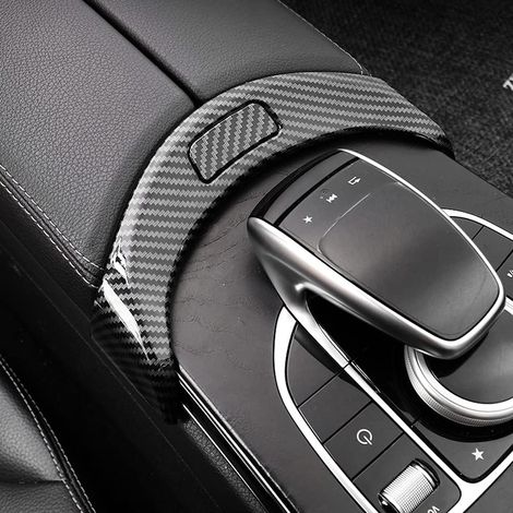Caja de almacenamiento para reposabrazos de consola central, cubierta protectora para interruptor de botón de liberación para Mercedes Benz Clase C W205 GLC Clase X253 Accesorios 2015-2022 (color fibr (1/5)