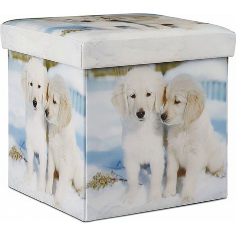 Tabouret avec rangement motifs pouf cube pliant pliable rembourré synthétique (1/3)